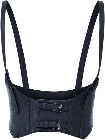 KANCY KOLE Women Fashion Faux Leather Waist Belt Steampunk Underbust Corset Apparel & Accessories > Clothing > Underwear & Socks > Lingerie KANCY KOLE Navy Blue Large 