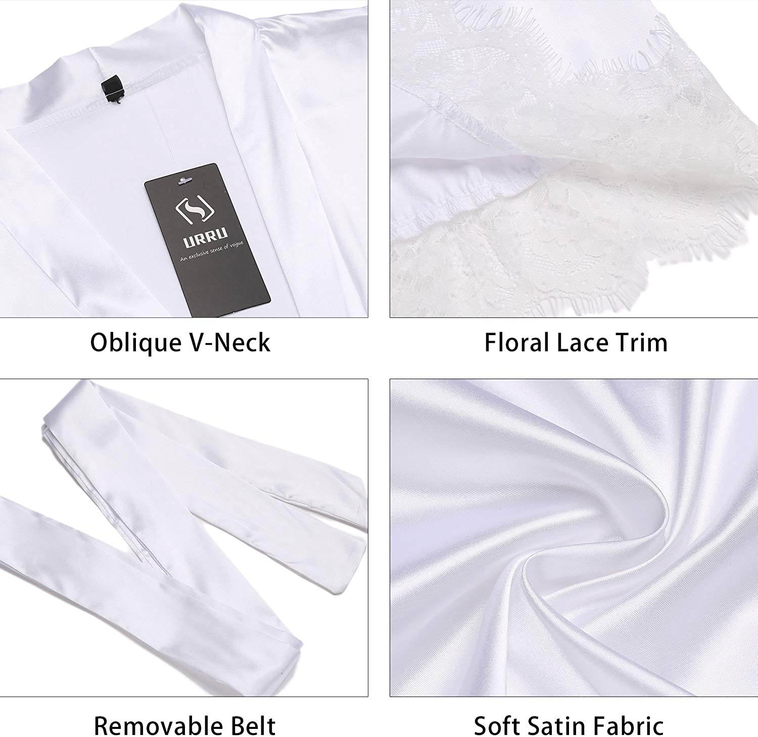 URRU Women'S Satin Silk Bathrobe Oblique V-Neck Short Kimono Robe Bridesmaids Robe S-XXXL Apparel & Accessories > Clothing > Sleepwear & Loungewear > Robes KYLIE MAX   