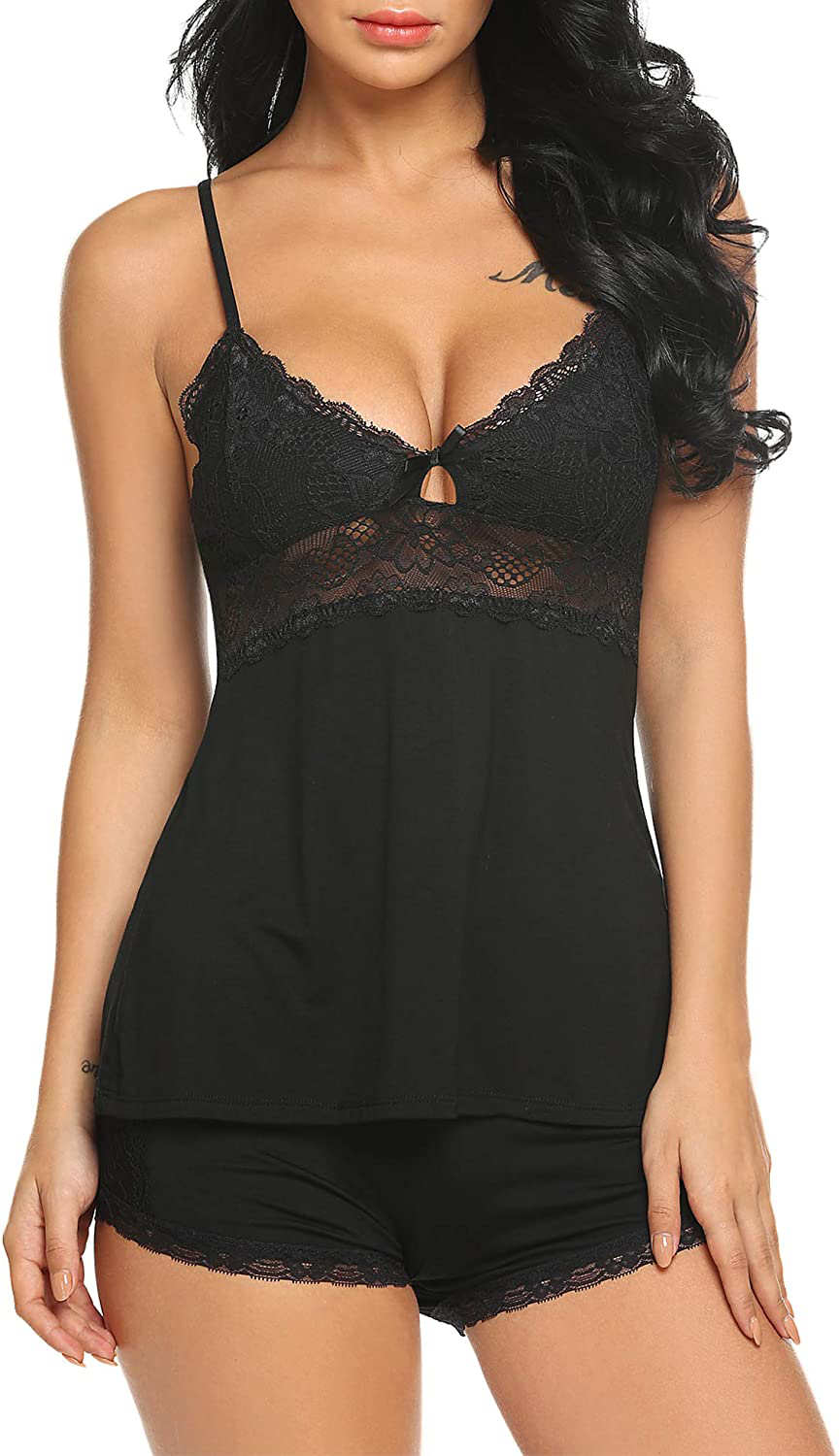 Gladiolus Sexy Pajama for Women Lace Sleepwear Lingerie Cami PJ Sets Nightwear S-XXL Apparel & Accessories > Clothing > Sleepwear & Loungewear Kylie Max   