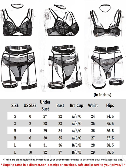 Kaei&Shi Mesh Sheer,Underwire Unpadded Bra,Thong,Thigh Straps,Garter Belt Lingerie for Women Apparel & Accessories > Clothing > Underwear & Socks > Lingerie Kaei&Shi   