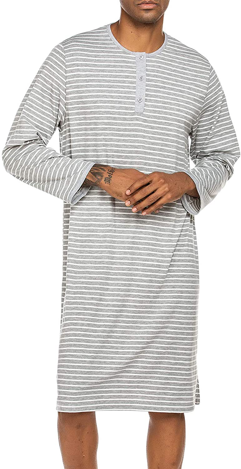 Ekouaer Men'S Night Sleep Shirts Comfy Long Sleeve Mid-Length Nightgown Loose Striped Nightshirts S-XXL Apparel & Accessories > Clothing > Sleepwear & Loungewear > Nightgowns Kylie Max   