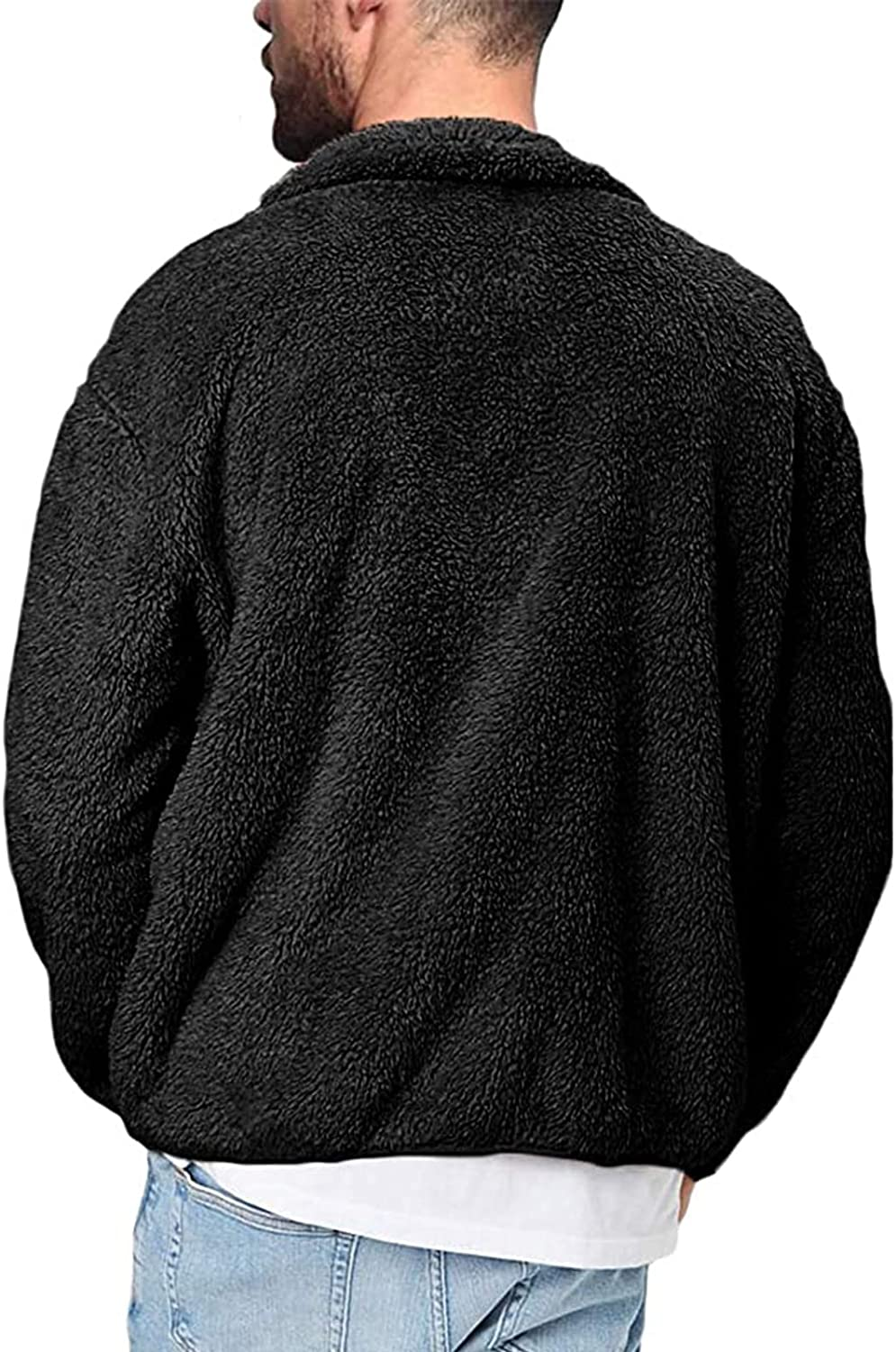 Merthy Mens Fuzzy Sherpa Fleece Jacket Casual Long Sleeve Stand Collar Furry Faux Woolen Cardigan Coat Zipper Teddy Coats Apparel & Accessories > Clothing > Underwear & Socks > Shapewear Merthy   