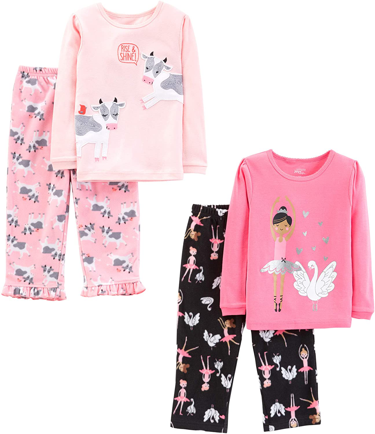 Simple Joys by Carter'S Girls and Toddlers' 4-Piece Pajama Set (Cotton Top & Fleece Bottom) Apparel & Accessories > Clothing > Sleepwear & Loungewear > Pajamas Kylie Max   