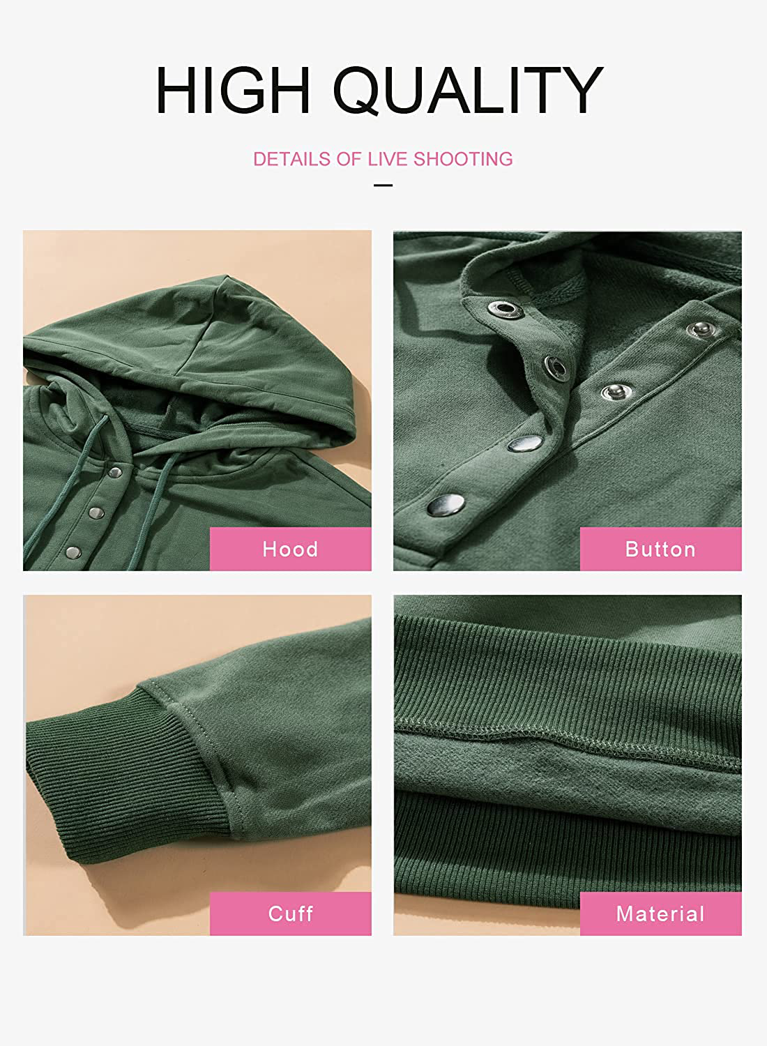 Dokotoo Womens Casual Button Collar Drawstring Long Sleeve Hoodies Pullover Sweatshirts Hooded Tops Apparel & Accessories > Clothing > Activewear Kylie Max   