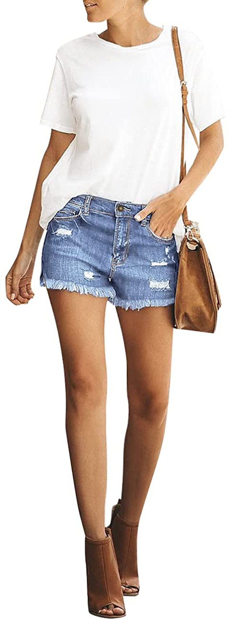 Luvamia Women'S Casual Mid Rise Denim Shorts Stretch Ripped Raw Hem Jean Shorts Apparel & Accessories > Clothing > Shorts Kylie Max   