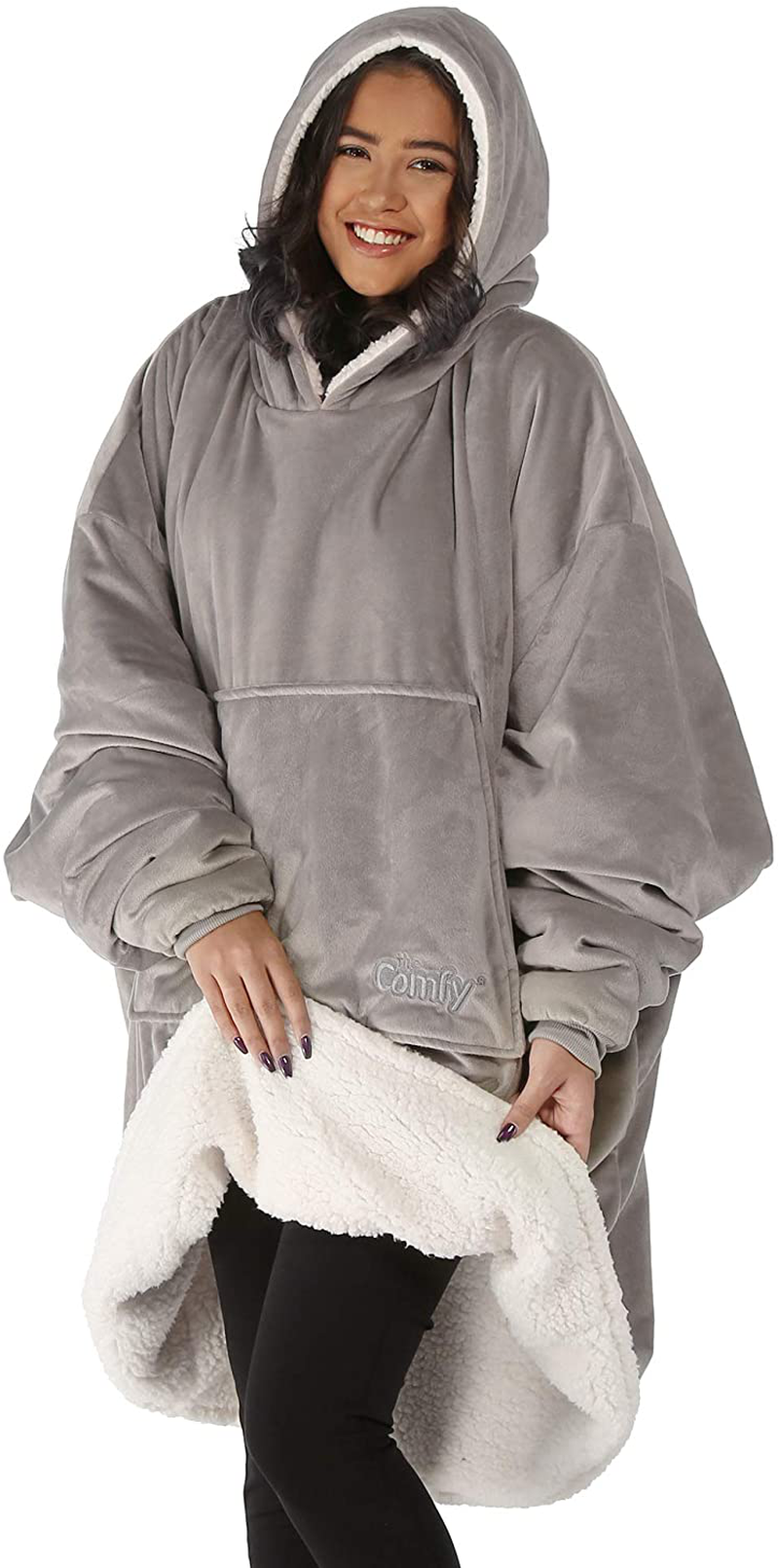 THE COMFY Original | Oversized Microfiber & Sherpa Wearable Blanket, Seen On Shark Tank, One Size Fits All Gray Arts & Entertainment > Party & Celebration > Gift Giving THE COMFY   