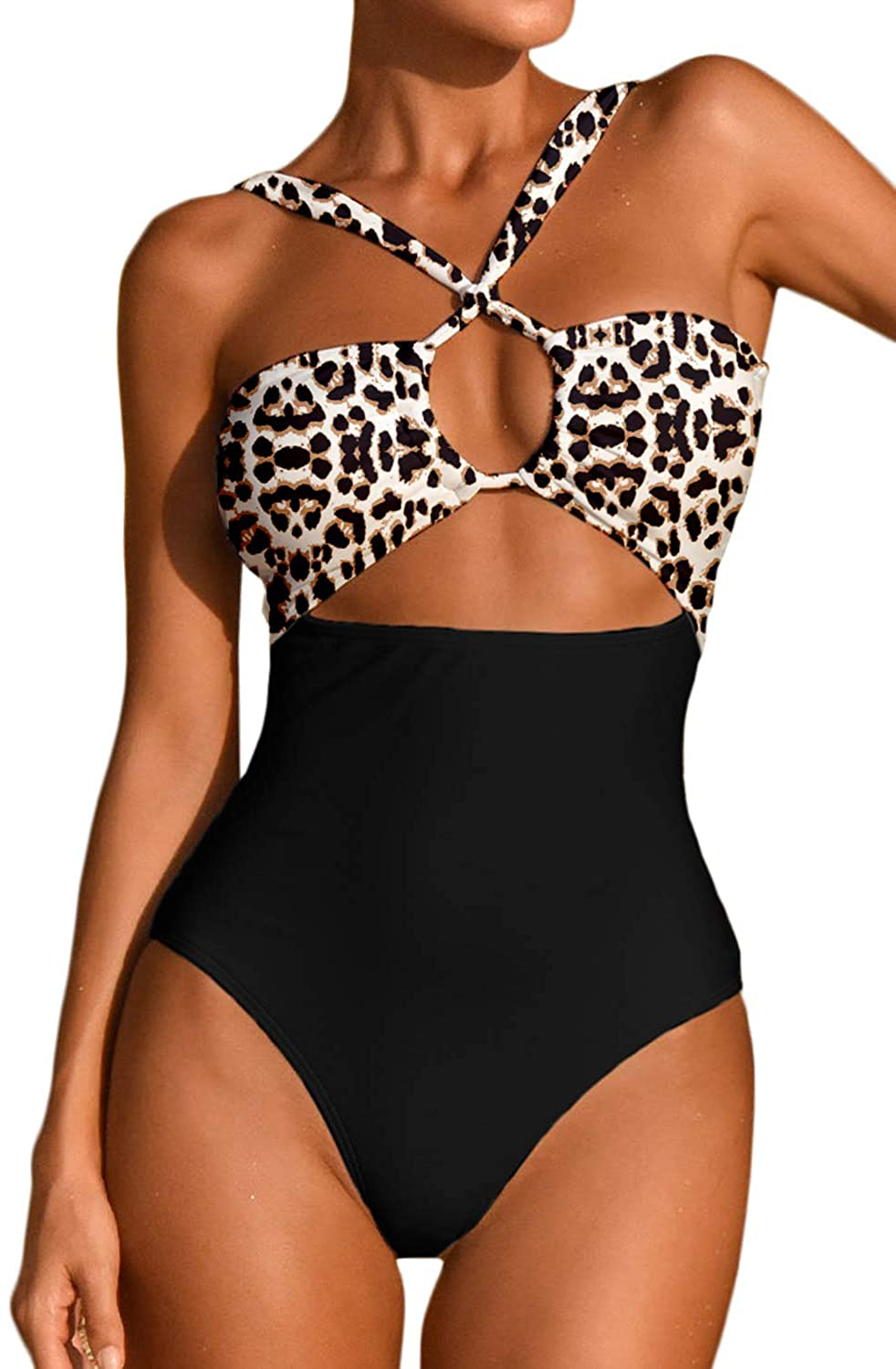 Ioiom Women'S Sexy Front Cross One Piece Swimsuits High Waisted Tummy Control Bathing Suits Apparel & Accessories > Clothing > Swimwear Kylie Max   