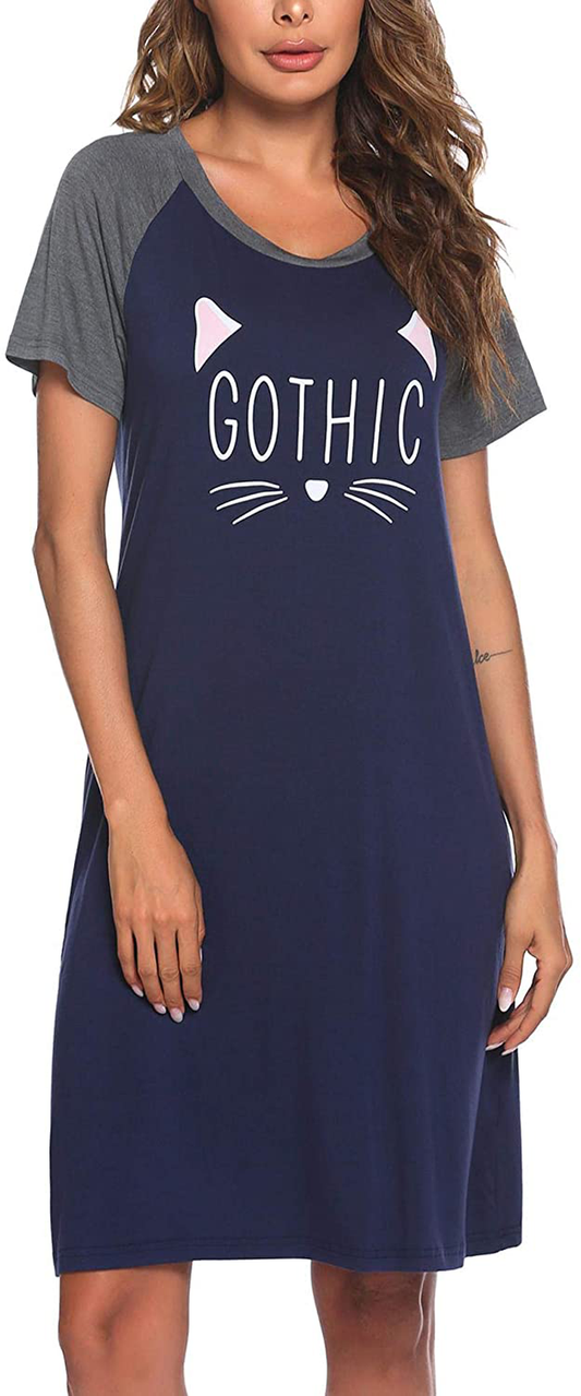 Ekouaer Womens Nightgowns Short Sleeve Nightshirts Printed Sleepwear Soft Sleep Shirts S-3XL Apparel & Accessories > Clothing > Sleepwear & Loungewear > Nightgowns Kylie Max   