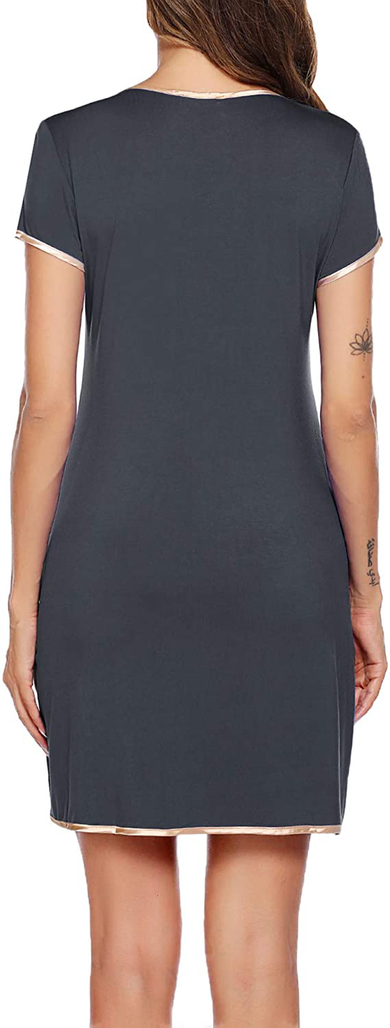 Ekouaer Womens Nightgown Sleep Shirt Dress Satin Patchwork Short Sleeve Sleepwear with Pocket Apparel & Accessories > Clothing > Sleepwear & Loungewear > Nightgowns Kylie Max   