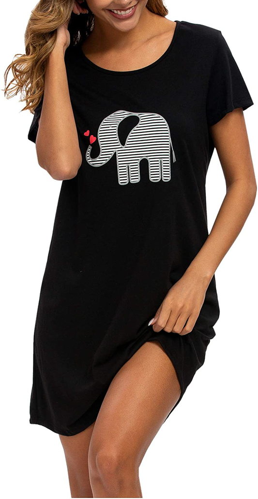 ENJOYNIGHT Sleepwear Women'S Nightgown Printed Sleep Shirt Short Sleeve Sleep Tee Cotton Nightshirt Apparel & Accessories > Clothing > Sleepwear & Loungewear > Nightgowns Kylie Max   