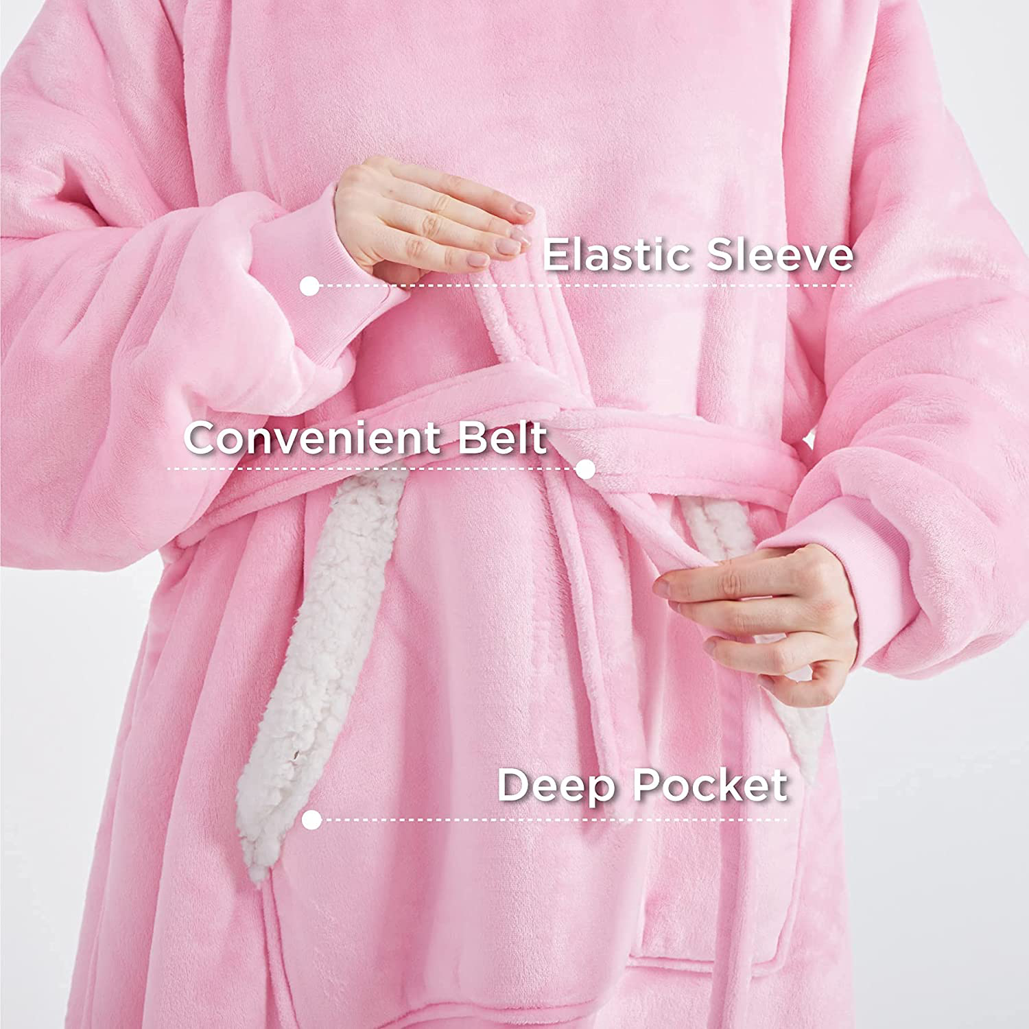 Bedsure Pink Wearable Blanket Hoodie Gift for Women- Long-Length Hooded Blanket Sweatshirt Adult with Side Split and Belt, Warm Sherpa Sweater Blanket Jacket Arts & Entertainment > Party & Celebration > Gift Giving Bedsure   