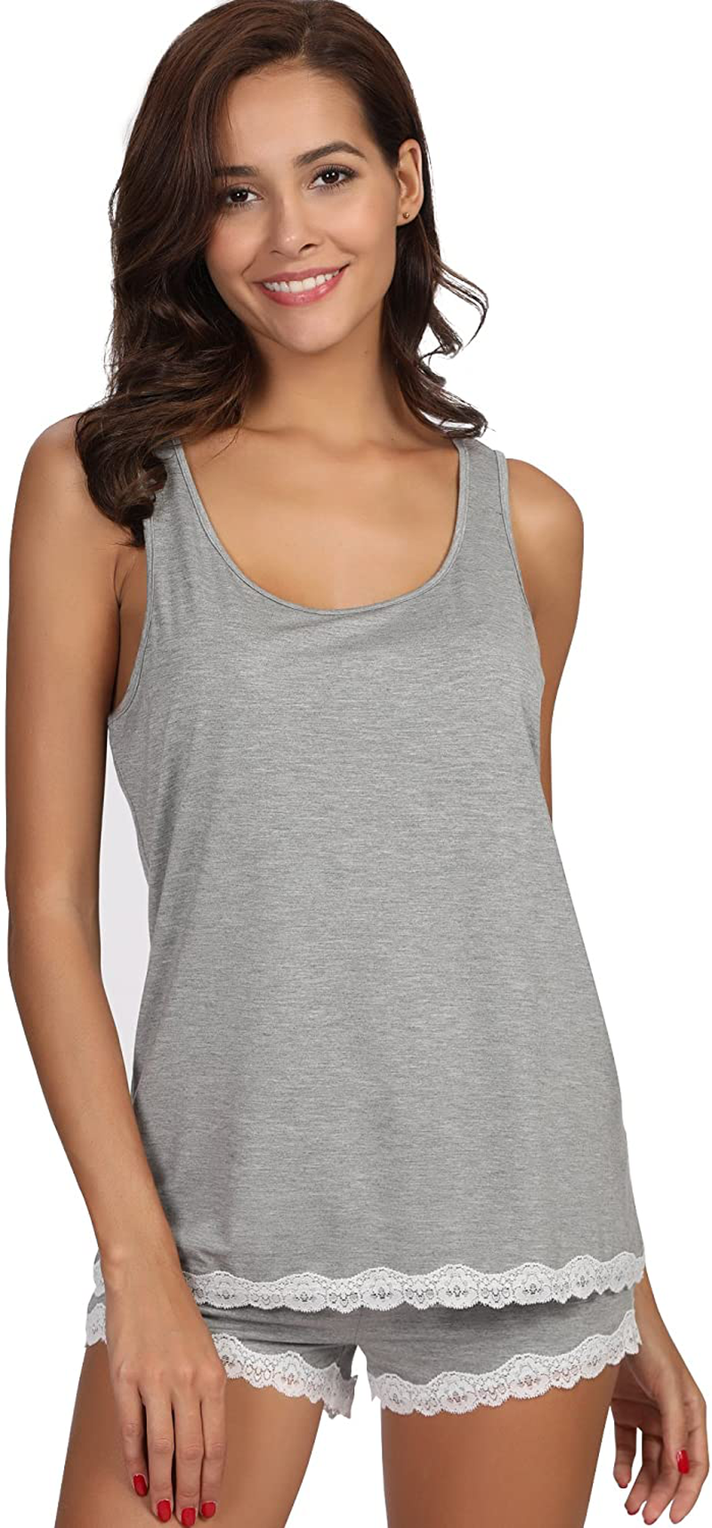GYS Bamboo Pajamas for Women Tank Top and Shorts Set Moisture Wicking Summer Sleepwear Soft Loungewear with Lace Trim Apparel & Accessories > Clothing > Sleepwear & Loungewear Kylie Max   