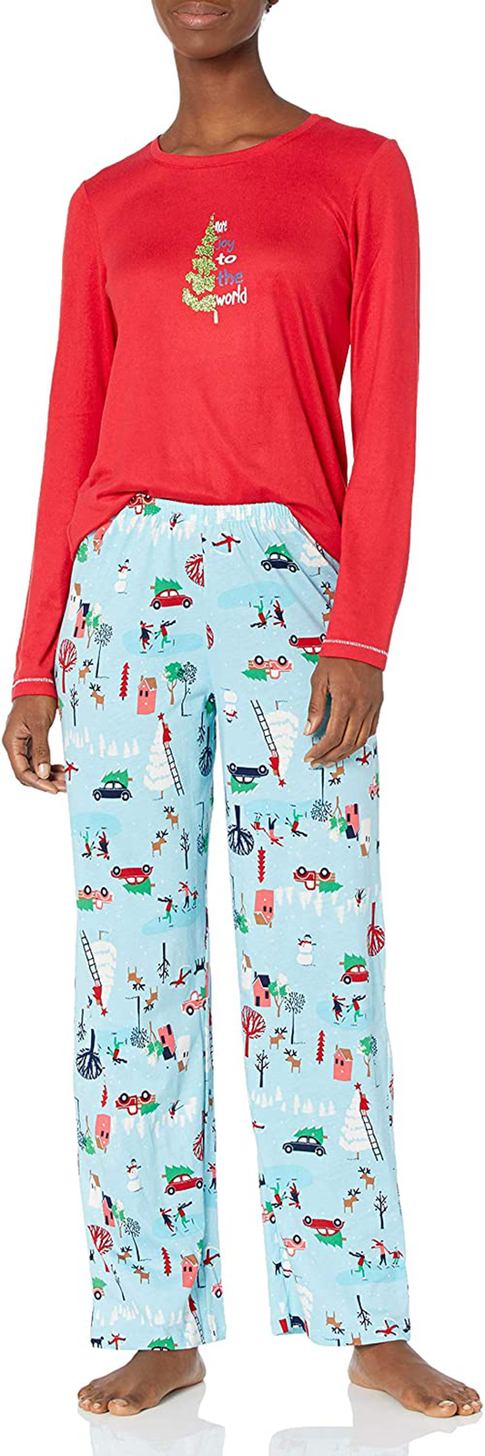 HUE Women's Printed Knit Tee and Pant 3 Piece Pajama Set Apparel & Accessories > Clothing > Sleepwear & Loungewear > Pajamas HUE Ski Patrol - Joy Town X-Large 