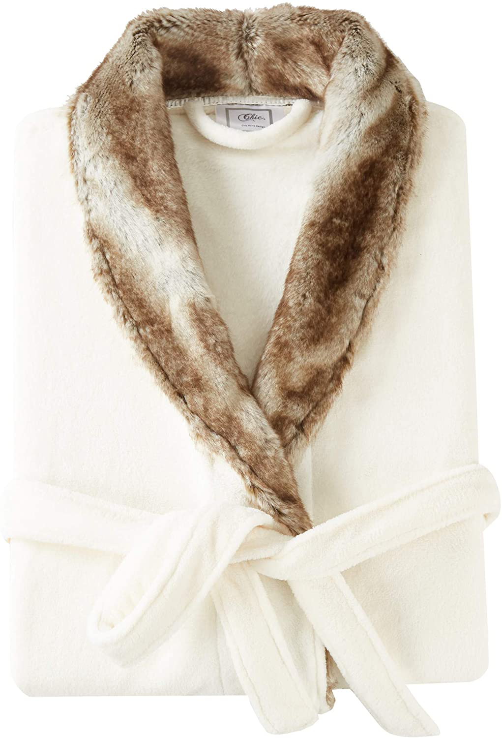 Chic Home Belgian Robe Cozy Super Soft Ultra Plush Faux Fur Fleece Sherpa Trim with 2 Pockets and Belt, 50 X 44, Brown Apparel & Accessories > Clothing > Sleepwear & Loungewear > Robes Chic Home   