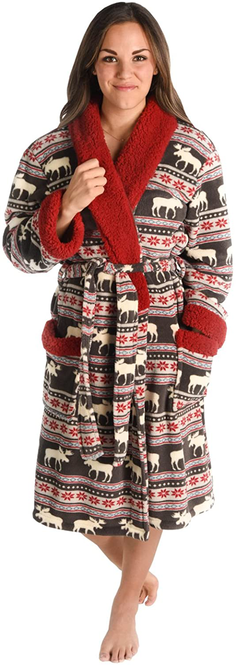 Lazy One Ultra-Cozy Bathrobes for Women Apparel & Accessories > Clothing > Sleepwear & Loungewear > Robes Lazy One Moose Fair Isle Bathrobe Large-X-Large 
