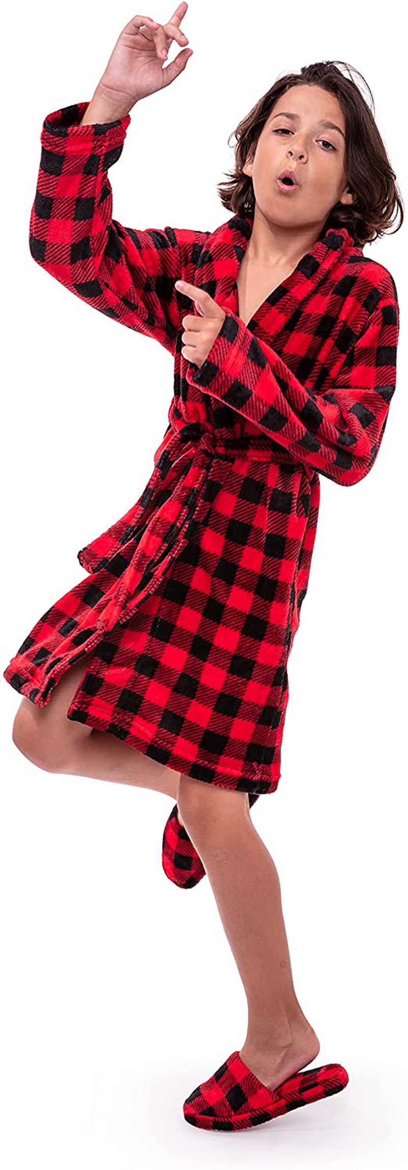 Sleep on It Boys 2-Piece Fleece Robe Set Shawl Collar Belted Bath-Robes with Matching Slippers Youth Sleepwear Apparel & Accessories > Clothing > Sleepwear & Loungewear > Robes Kylie Max   