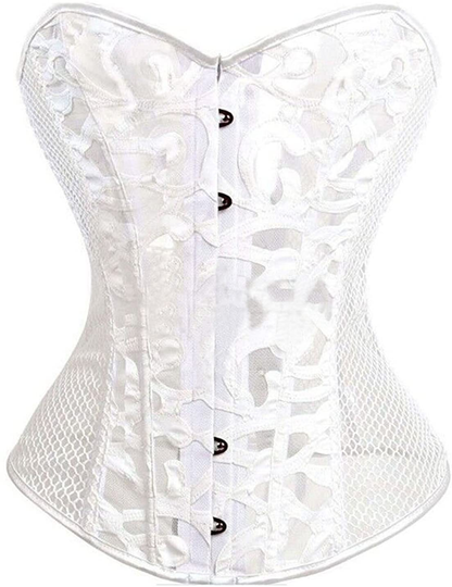 Everlove Corset Satin Overbust Lace up Busiter Shapewear Outfit Apparel & Accessories > Clothing > Underwear & Socks > Lingerie EverLove White2 Medium 