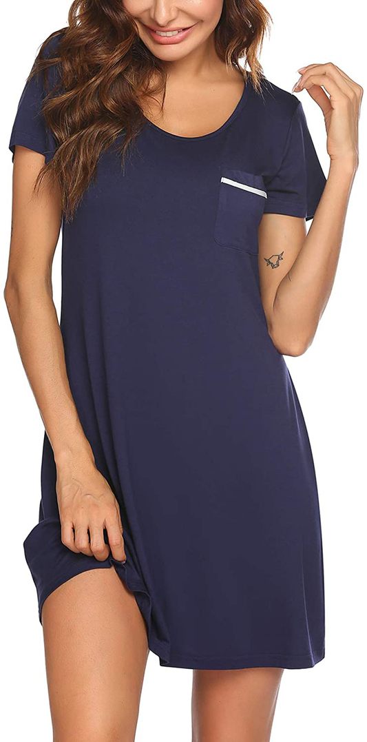 Ekouaer Women Sleepshirt Short Sleeve T-Shirt Nightgowns Night Shirt Comfy Sleep Loungewear round Neck Nightshirt Soft S-XXL Apparel & Accessories > Clothing > Sleepwear & Loungewear > Nightgowns Kylie Max   