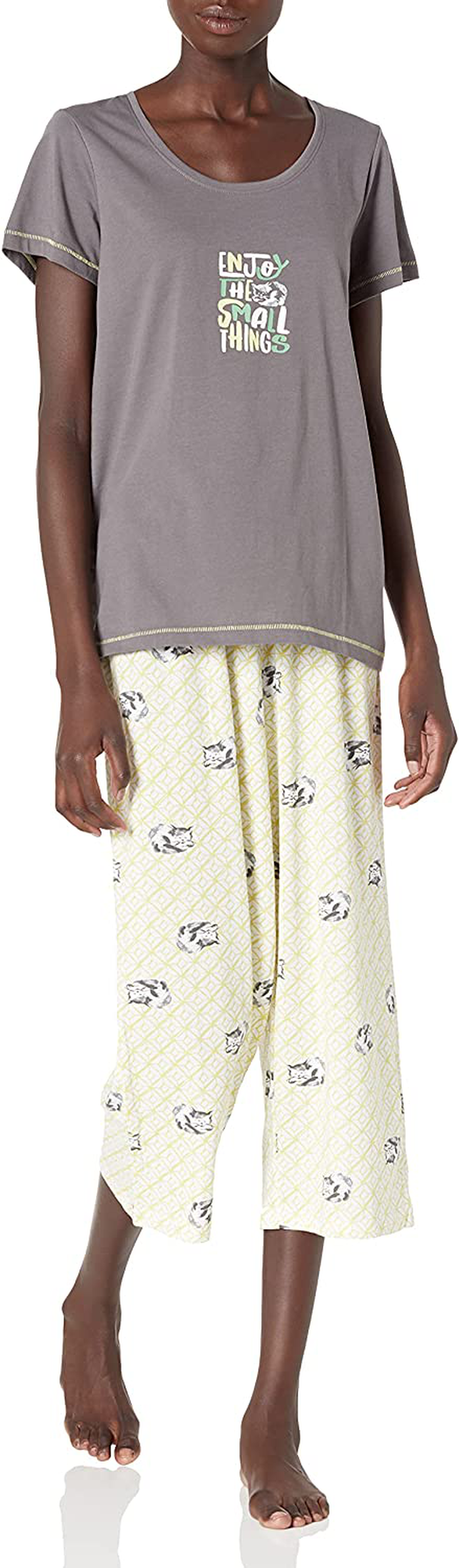 Hue Printed Knit Short Sleeve Tee and Capri 2 Piece Pajama Set Sleepwear Apparel & Accessories > Clothing > Sleepwear & Loungewear > Pajamas HUE Castle Rock - Enjoy the Small Things X-Large 