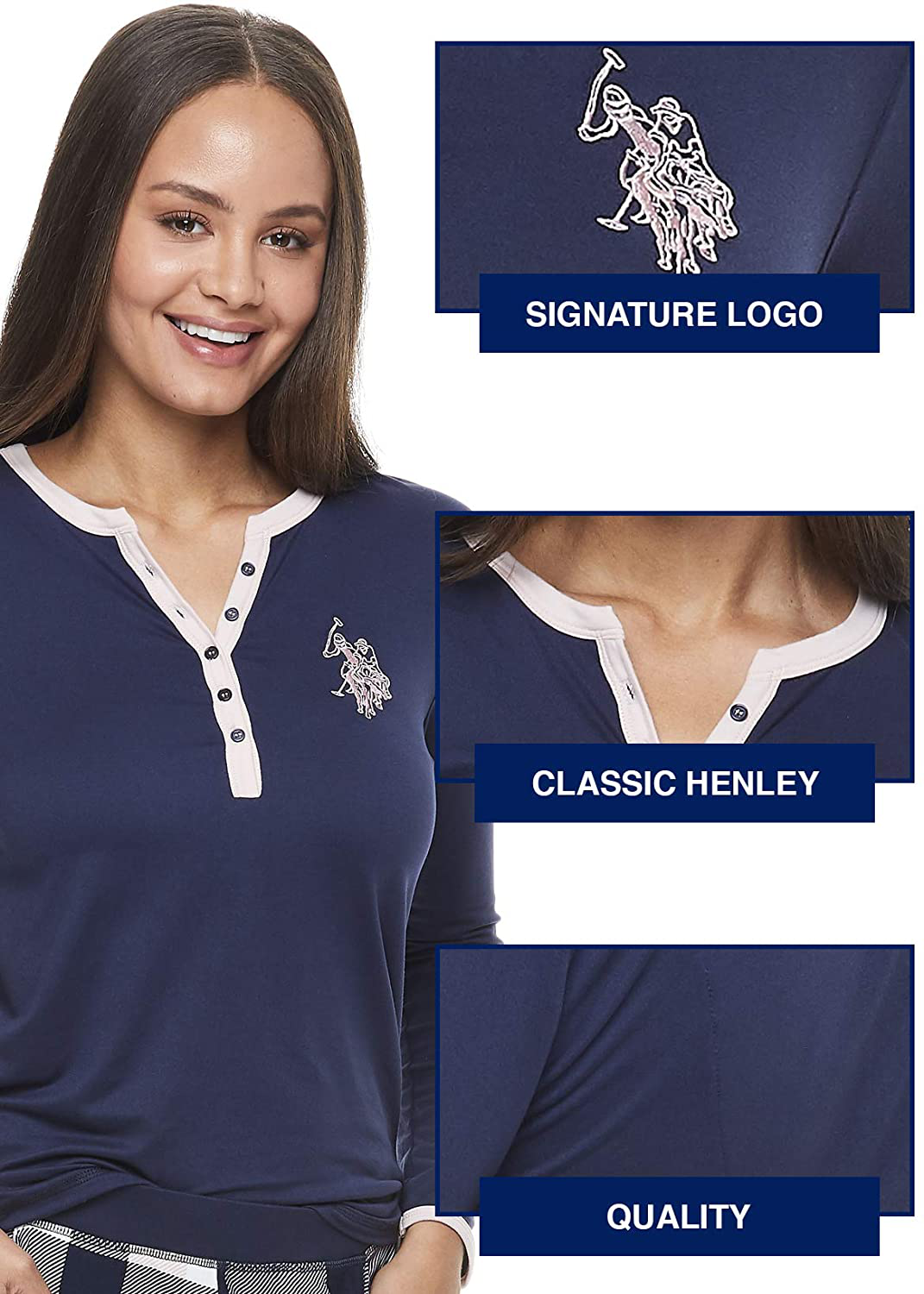 U.S. Polo Assn. Womens Casual Long Sleeve Shirt and Pajama Pants Sleep Sleepwear Set Apparel & Accessories > Clothing > Sleepwear & Loungewear > Pajamas Kylie Max   