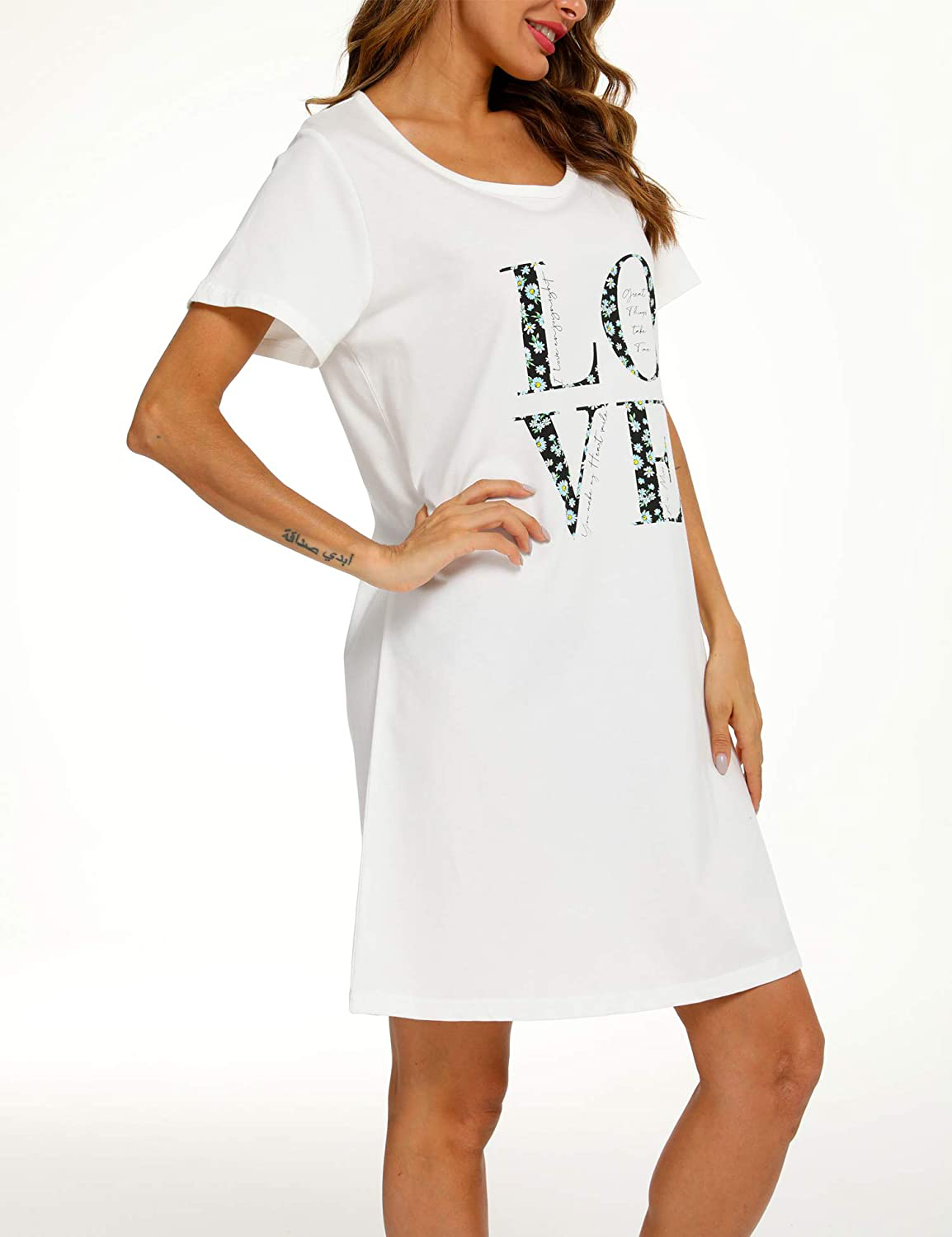 ENJOYNIGHT Sleepwear Women'S Nightgown Printed Sleep Shirt Short Sleeve Sleep Tee Cotton Nightshirt Apparel & Accessories > Clothing > Sleepwear & Loungewear > Nightgowns Kylie Max   
