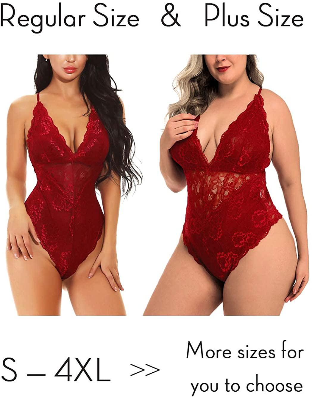 Kaei&Shi V-Neck See Through Lingerie Floral Lace Babydoll Sexy Lingerie for Women One Piece Bodysuit Apparel & Accessories > Clothing > Underwear & Socks > Lingerie Kaei&Shi   
