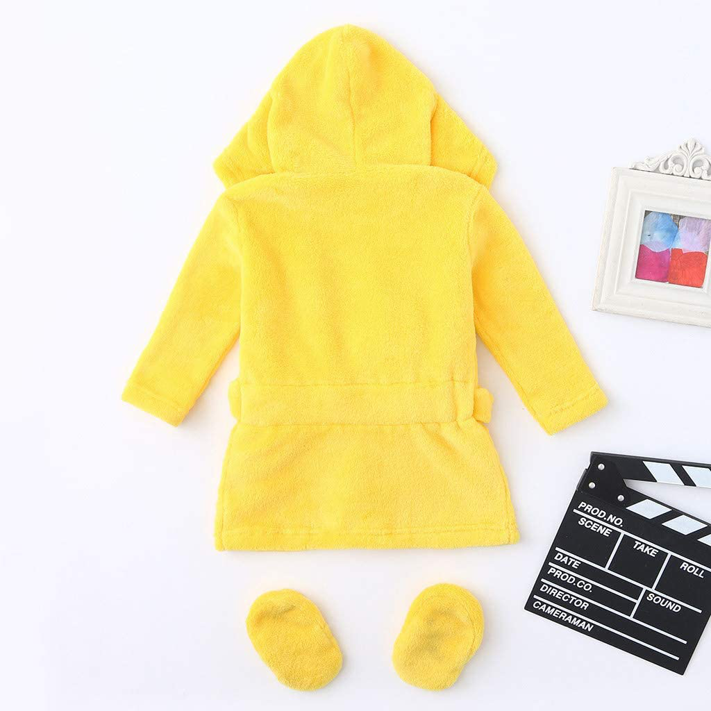 Cute Bathing Robe for 0-12M Baby Boys Girls, Long Sleeve Soft Flannel Hoodies Shower Pajamas Set with Shoes Apparel & Accessories > Clothing > Sleepwear & Loungewear > Robes Kylie Max   