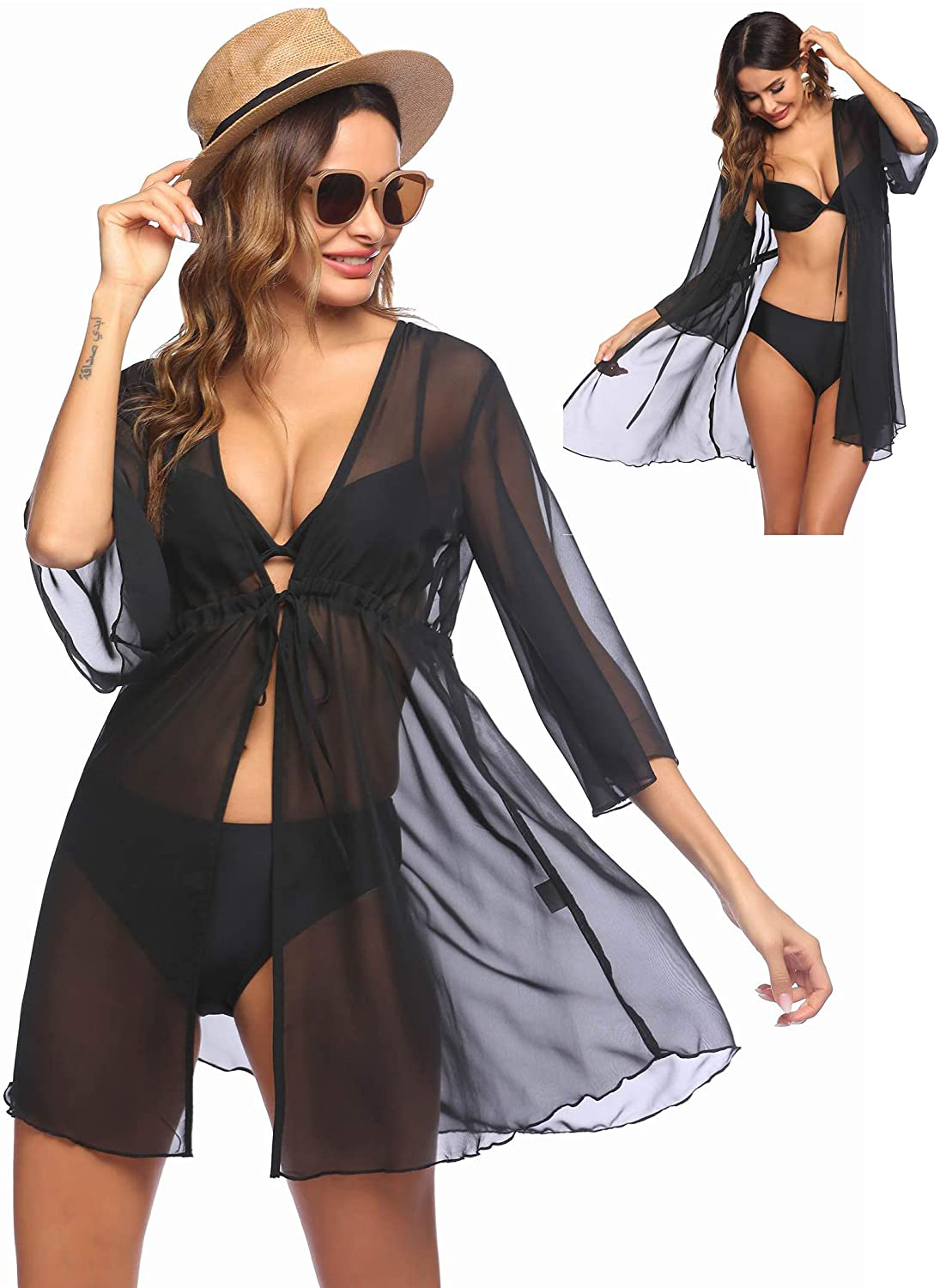 Ekouaer Cover up Women Bathing Suit Coverups Short Swim Cardigan Chiffon Pool Kimino Sheer Bikini Beachdress Apparel & Accessories > Clothing > Swimwear Kylie Max   