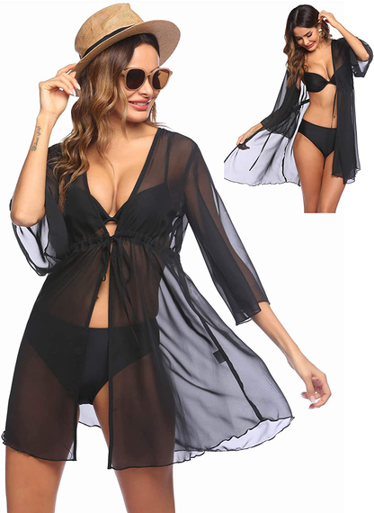 Ekouaer Cover up Women Bathing Suit Coverups Short Swim Cardigan Chiffon Pool Kimino Sheer Bikini Beachdress Apparel & Accessories > Clothing > Swimwear Kylie Max   