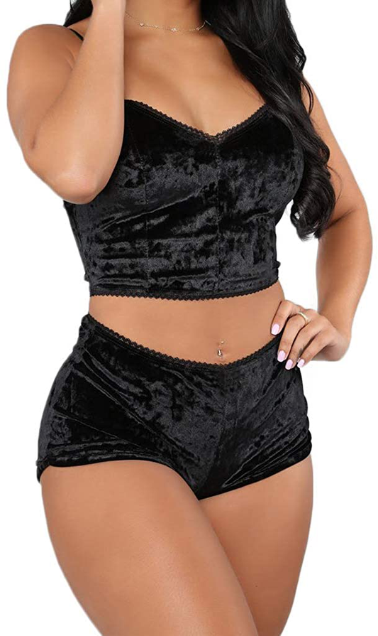 Women Sexy Strappy Babydoll Lingerie Satin Pajama Set Camisole with Shorts 2 Piece Sleepwear Apparel & Accessories > Clothing > Sleepwear & Loungewear Kylie Max   