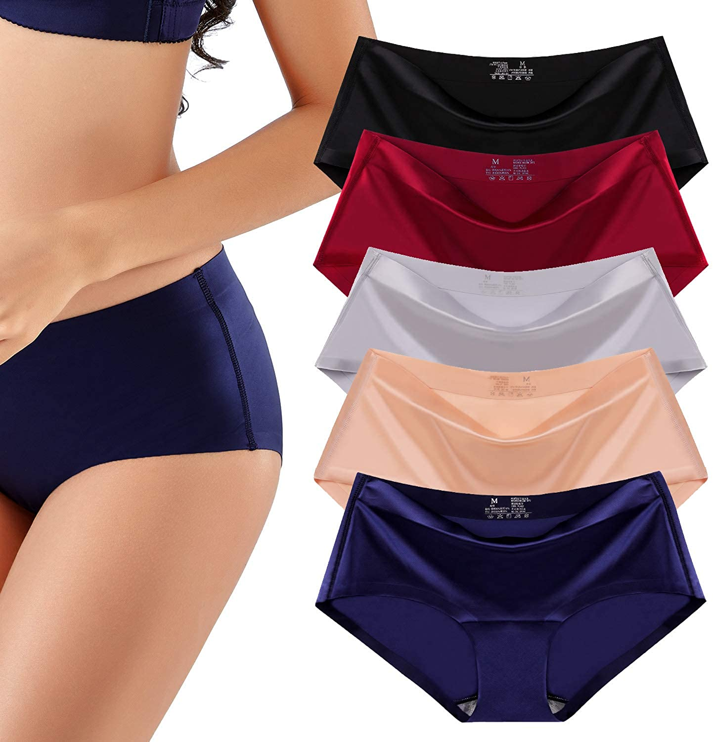 Sexy Lace Underwear for Women Frozen Silk Seamless Panties with Silky Tactile Touch 4 Pack, Assorted Colors S M L XL XXL3XL  ITAYAX 5-pack Silky Smooth Assorted X-Large-XX-Large 