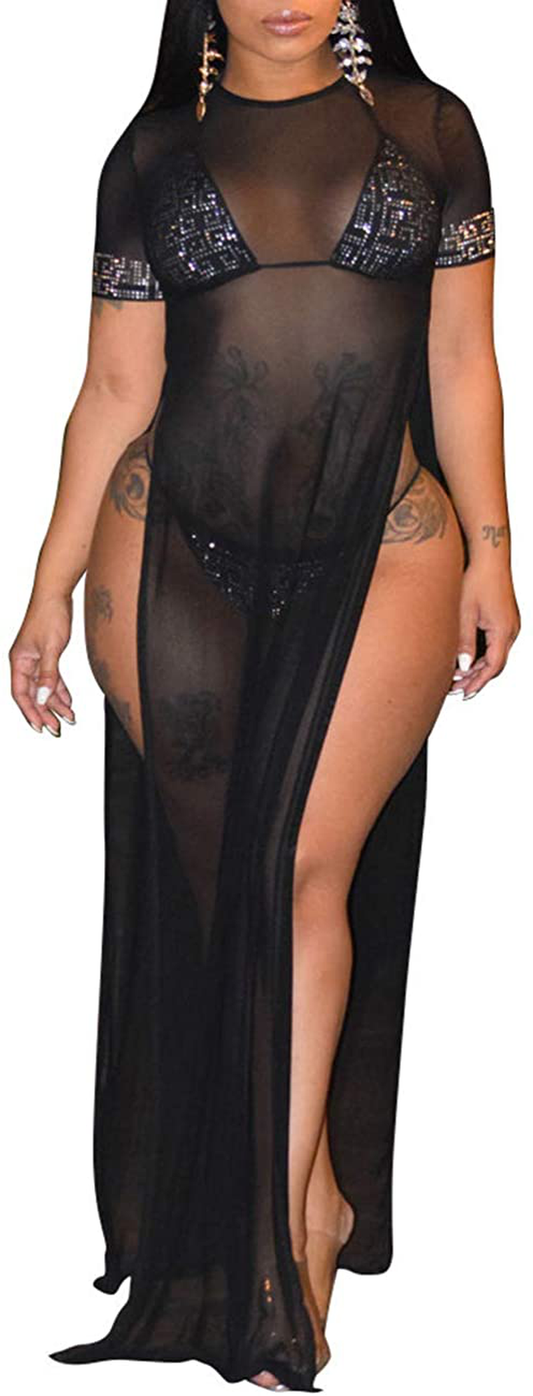 Perzeal Women'S Sexy Sleeveless Swimsuit Cover Ups Sheer Crochet plus Size Beach Bikini See through Swimwear Maxi Dresses Apparel & Accessories > Clothing > Swimwear Kylie Max   