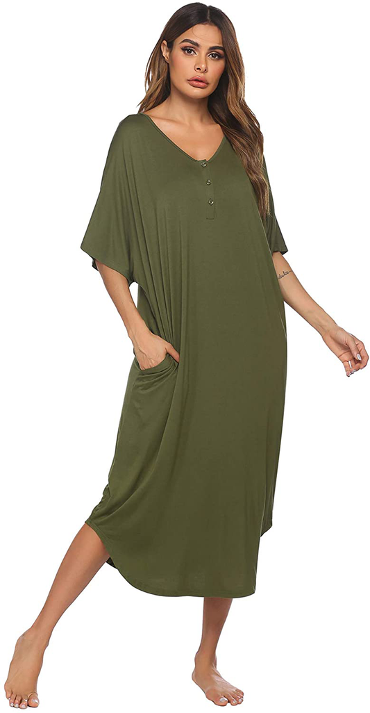 Ekouaer Nightgowns for Women Button-Down Sleepwear Short Sleeve Nightshirt plus Size Night Wear S-XXL Apparel & Accessories > Clothing > Sleepwear & Loungewear > Nightgowns Kylie Max   