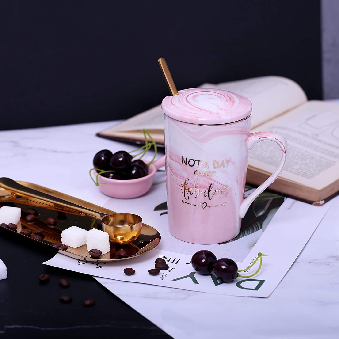 Jumway Not A Day Over Fabulous Mug - Birthday Gifts for Women - Funny Birthday Gift Ideas for Her,Friends, Coworkers, Her, Wife, Mom, Daughter, Sister, Aunt Ceramic Marble Mug 14 Oz Pink Arts & Entertainment > Party & Celebration > Gift Giving Jumway   