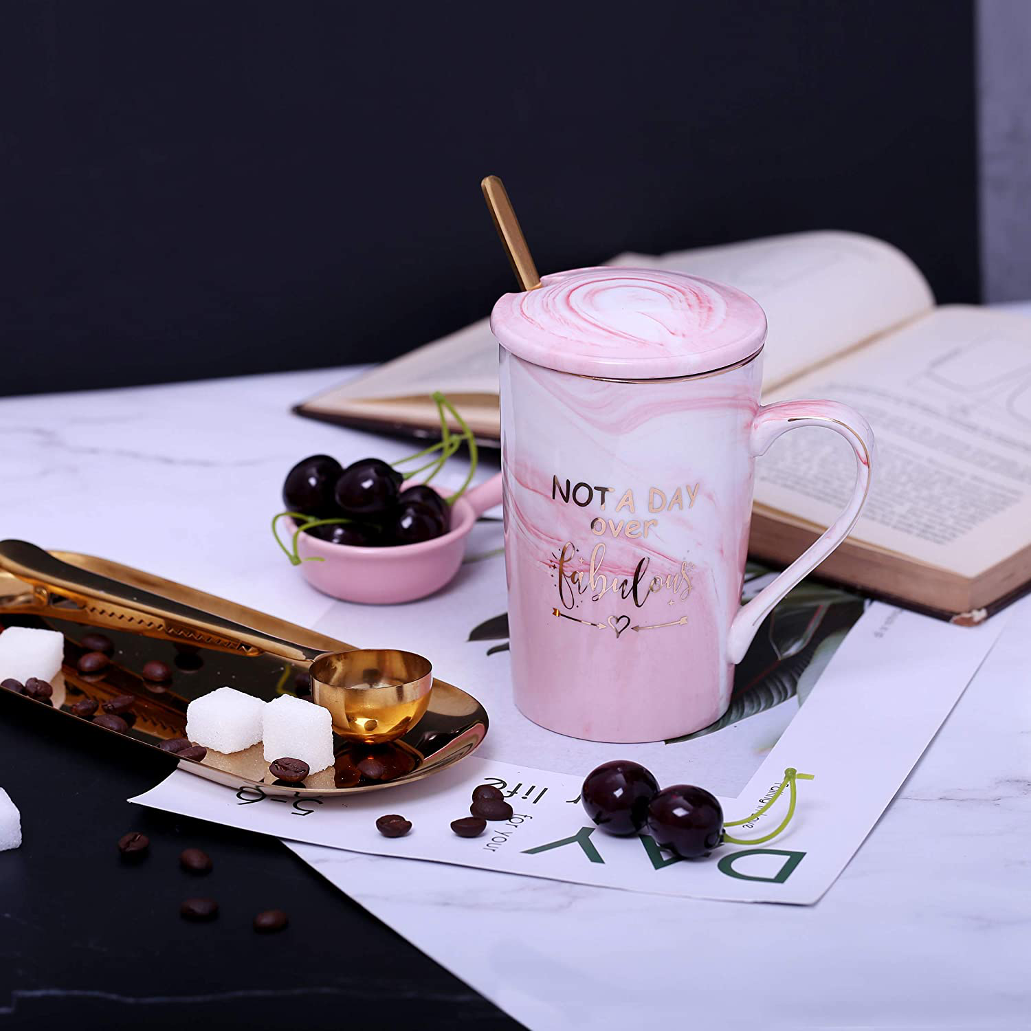 Jumway Not A Day Over Fabulous Mug - Birthday Gifts for Women - Funny Birthday Gift Ideas for Her,Friends, Coworkers, Her, Wife, Mom, Daughter, Sister, Aunt Ceramic Marble Mug 14 Oz Pink Arts & Entertainment > Party & Celebration > Gift Giving Jumway   