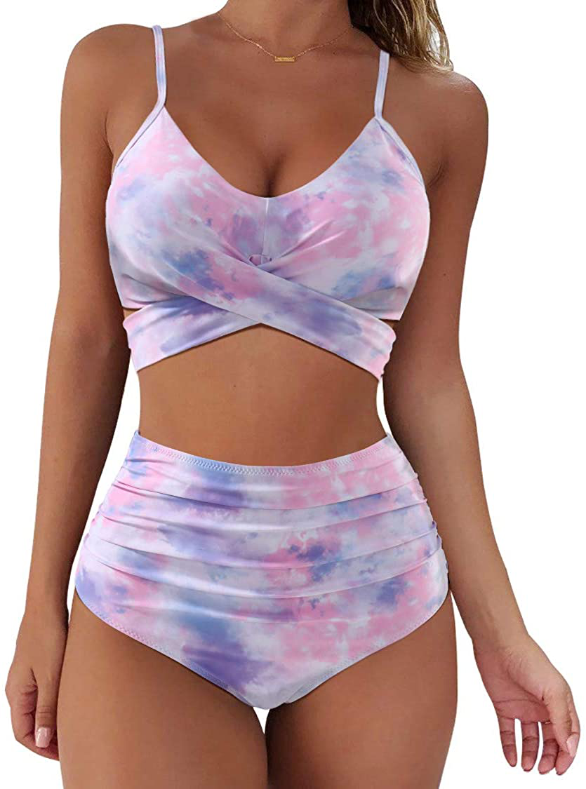 SUUKSESS Women Wrap Bikini Set Push Up High Waisted 2 Piece Swimsuits Apparel & Accessories > Clothing > Swimwear SUUKSESS 87 Tie Dye 16-18 