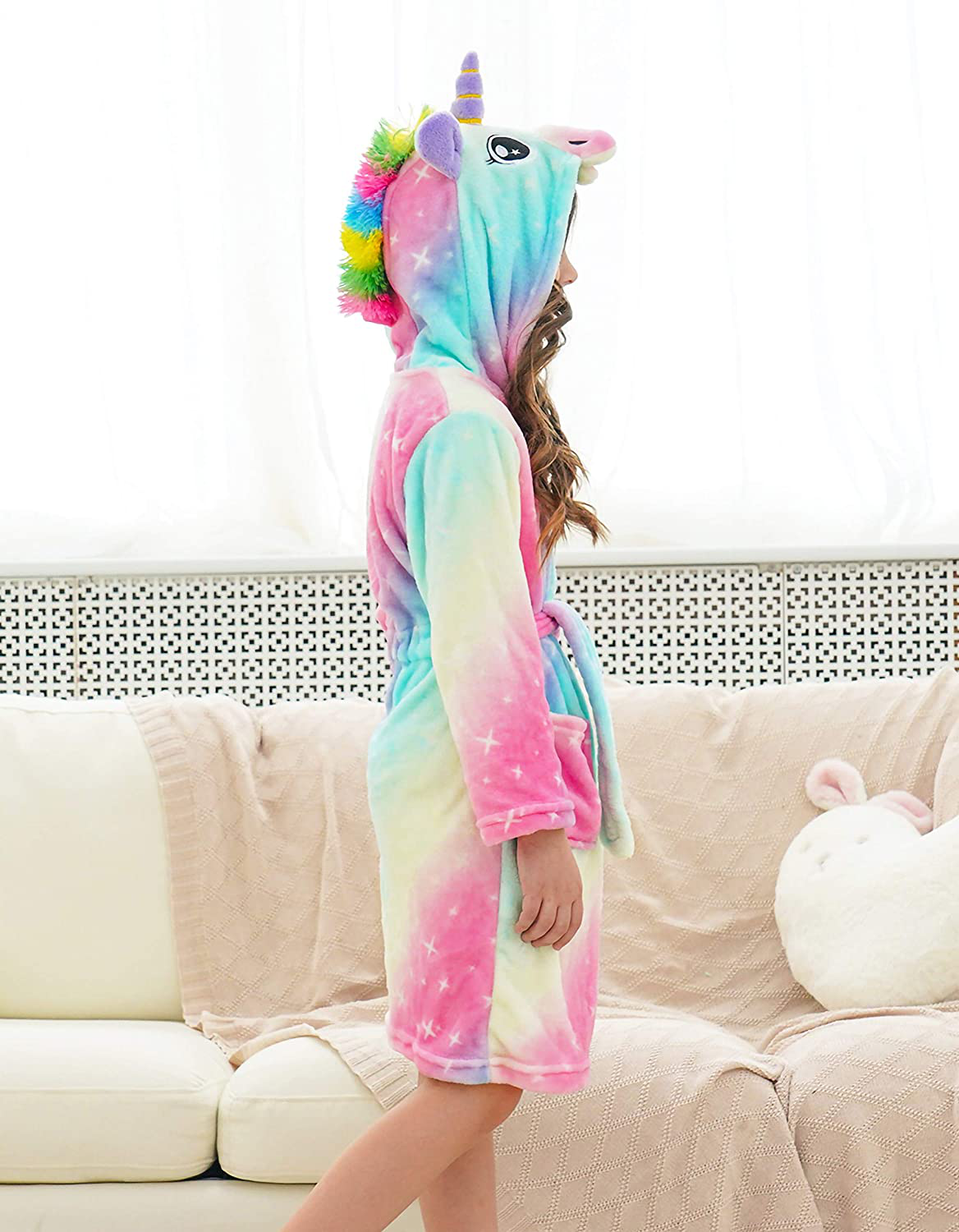 Doctor Unicorn Soft Unicorn Hooded Bathrobe Sleepwear Matching Slippers Girls Apparel & Accessories > Clothing > Sleepwear & Loungewear > Robes Kylie Max   