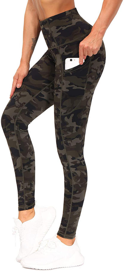 THE GYM PEOPLE Thick High Waist Yoga Pants with Pockets, Tummy Control Workout Running Yoga Leggings for Women Apparel & Accessories > Clothing > Activewear THE GYM PEOPLE Army Green Camo X-Large 