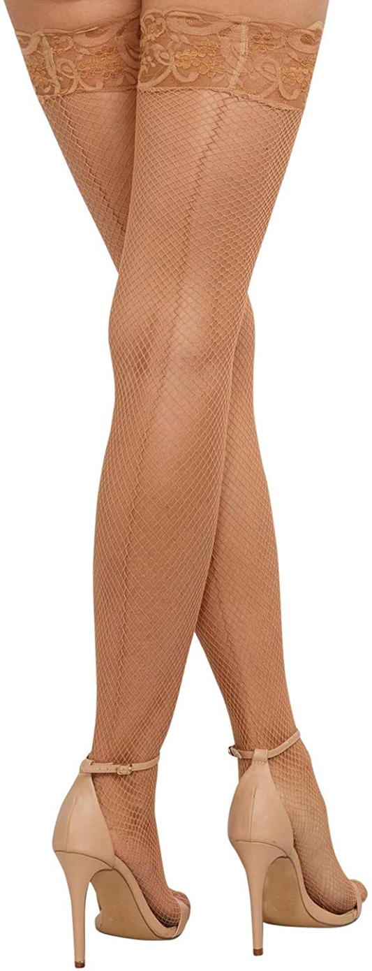 Dreamgirl Women'S Sheer Thigh-High Stockings with Silicone Lace Top Apparel & Accessories > Clothing > Underwear & Socks > Shapewear Dreamgirl Nude One Size 
