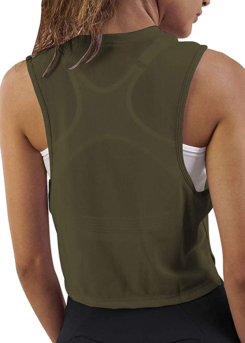 Mippo Crop Top Workout Shirts for Women Cute Sheer Mesh Back Athletic Tanks Muscle Tee Apparel & Accessories > Clothing > Activewear Kylie Max   