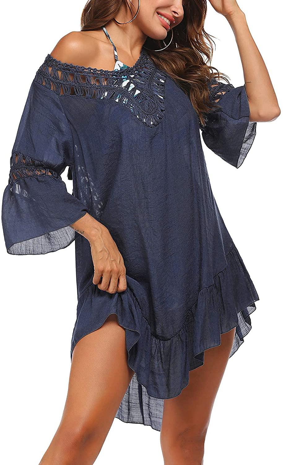 Ekouaer Swimsuit Cover up Women Swimwear Bathing Suit Dress Sexy Bikini Beach Crochet Beachwear Tunic Top Summer Apparel & Accessories > Clothing > Swimwear Kylie Max   