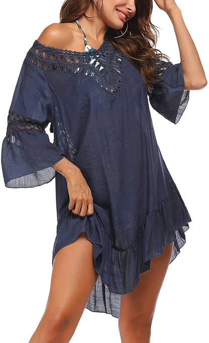 Ekouaer Swimsuit Cover up Women Swimwear Bathing Suit Dress Sexy Bikini Beach Crochet Beachwear Tunic Top Summer Apparel & Accessories > Clothing > Swimwear Kylie Max   