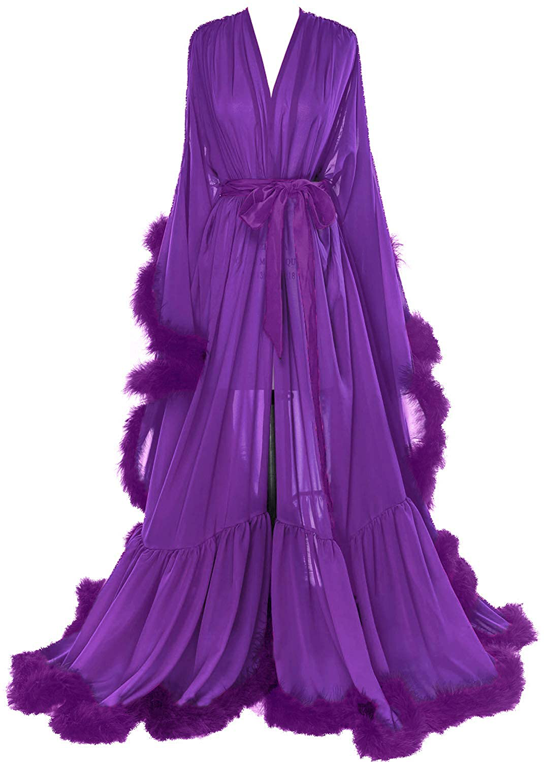Molisa Women'S Sexy Feather Bridal Robe Long Wedding Scarf Illusion Bathrobe Sleepwear Lingerie Robe Nightgown Apparel & Accessories > Clothing > Sleepwear & Loungewear > Robes Molisa   