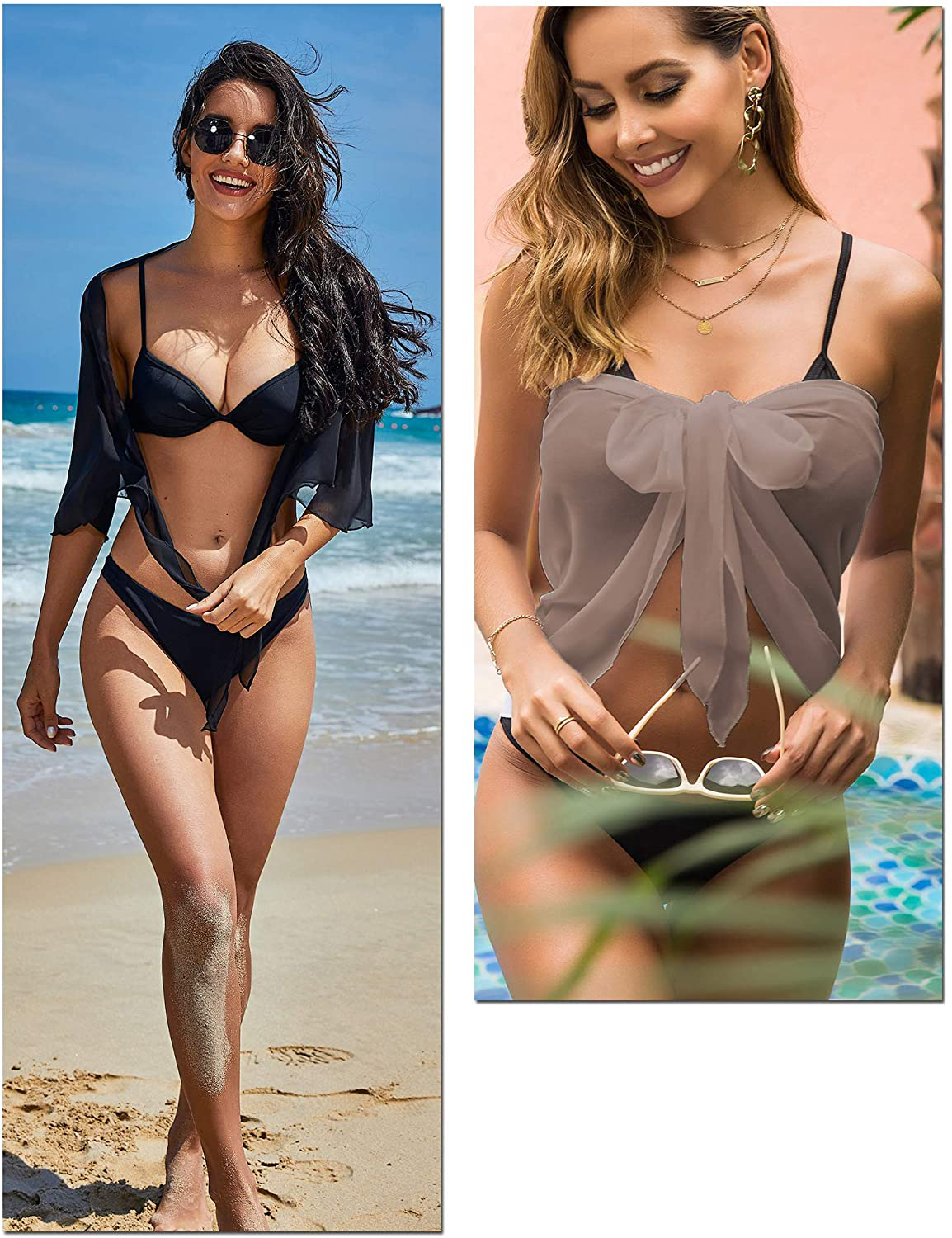 Ekouaer 2 Pieces Women Beach Sarongs Sheer Cover Ups Chiffon Bikini Wrap Skirt for Swimwear S-XXL Apparel & Accessories > Clothing > Swimwear Kylie Max   