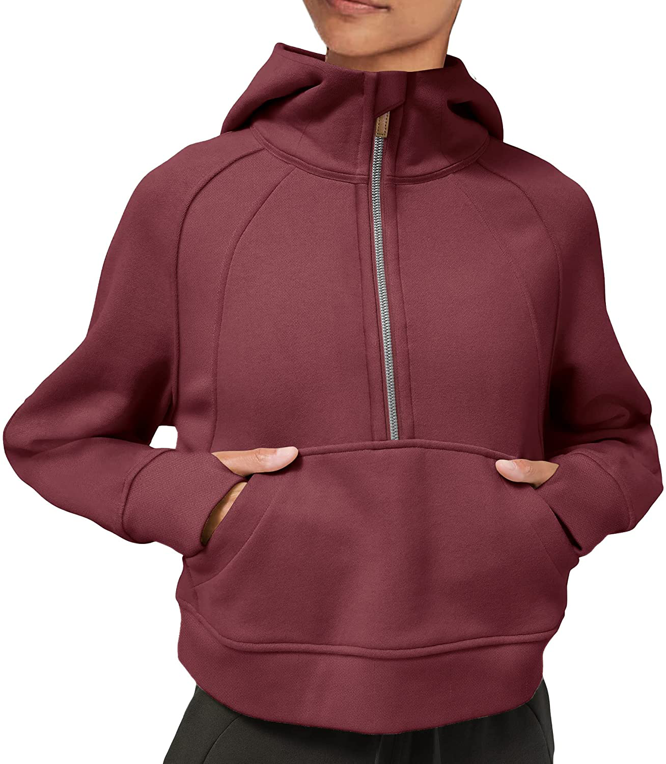 LASLULU Womens Hoodies Fleece Lined Collar Pullover 1/2 Zipper Sweatshirts Long Sleeve Crop Tops Sweater Thumb Hole Apparel & Accessories > Clothing > Activewear Kylie Max   