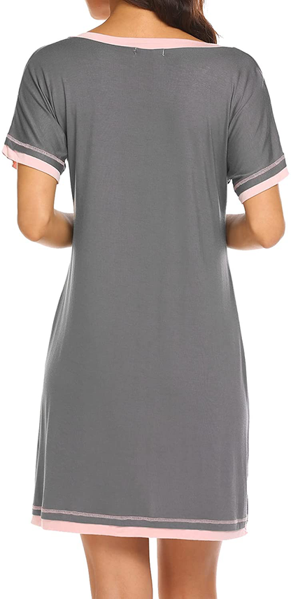 Czdolay Soft Sleepwear Womens Short Sleeve Nightgowns Knit Sleepshirts V Neck Night Shirts S-XXL Apparel & Accessories > Clothing > Sleepwear & Loungewear > Nightgowns Kylie Max   