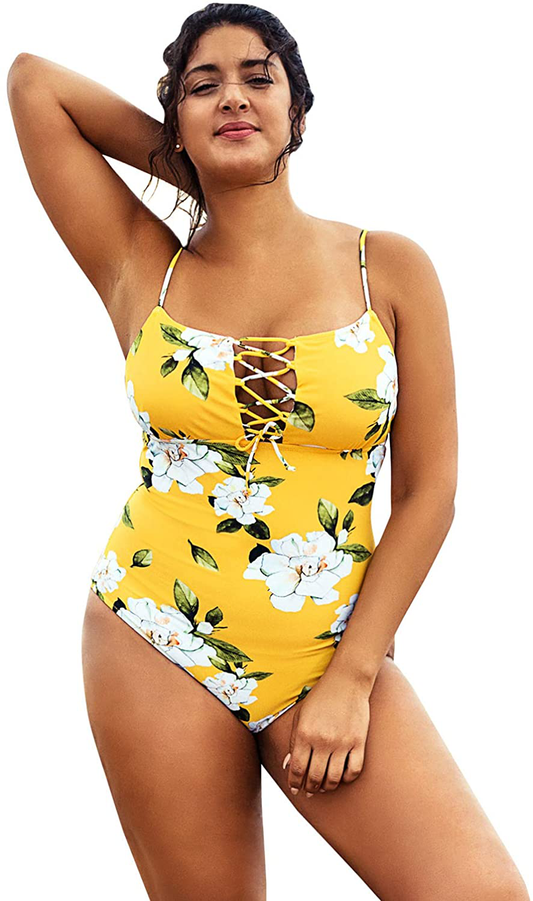 CUPSHE Women'S plus Size One Piece Swimsuit Floral Lace Adjustable Bikini Apparel & Accessories > Clothing > Swimwear Kylie Max   