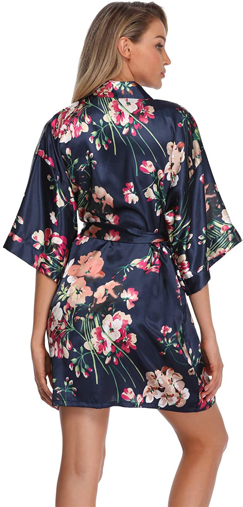 Women'S Floral Satin Kimono Robes Short Bridesmaid Robes for Wedding Party Apparel & Accessories > Clothing > Sleepwear & Loungewear > Robes Super Shopping-zone   