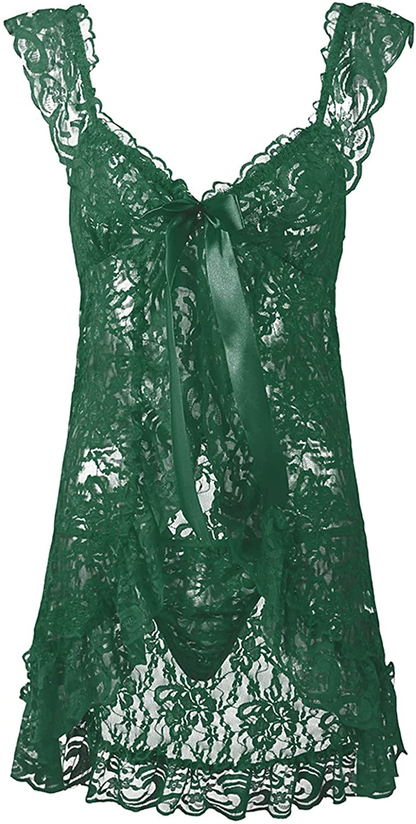 Babydoll Lingerie for Women Pajamas Lace Front Bow Closure Lingerie V Neck Nightwear Sexy Chemise Nightie Apparel & Accessories > Clothing > Underwear & Socks > Lingerie Kylie Max   
