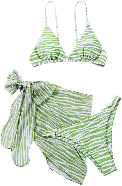 SOLY HUX Women's Wrap Triangle Bikini Bathing Suits with Mesh Beach Skirt 3 Piece Swimsuits Apparel & Accessories > Clothing > Swimwear KYLIE MAX Green Small 